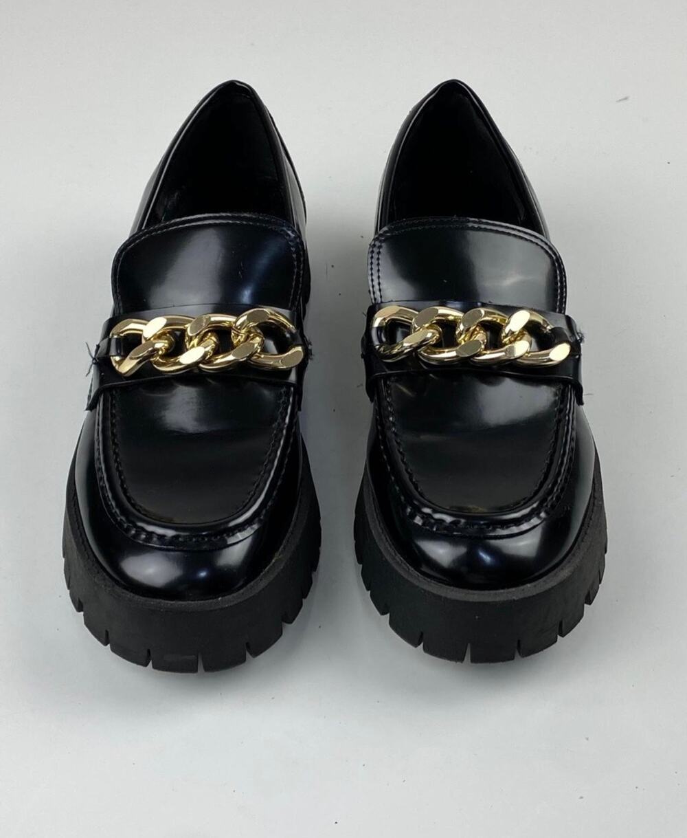 Guess Chunky Platform Loafers Womens Size 10 M Black Slip On Lug Sole Gold Chain